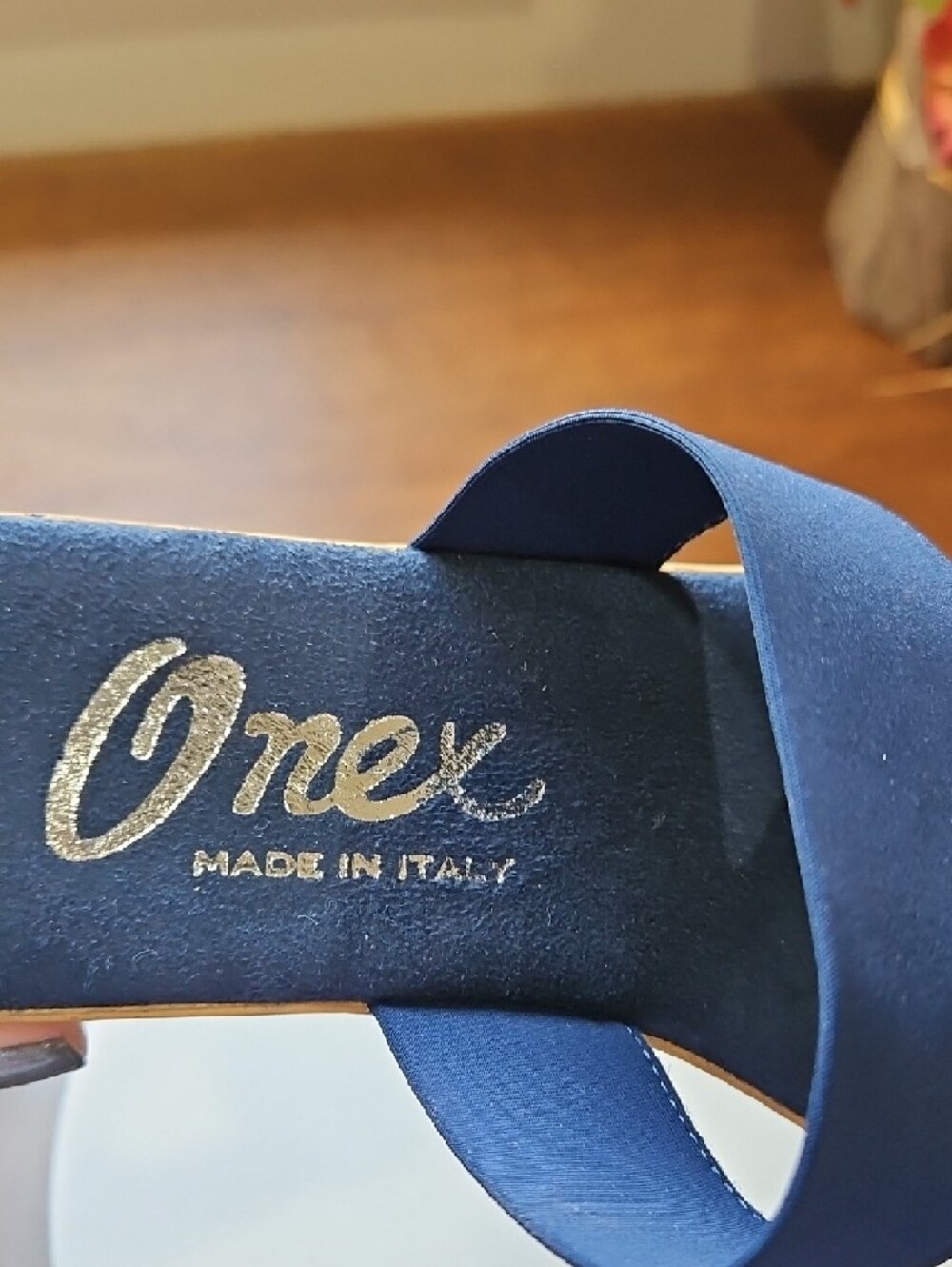 Onex Navy Blue Metallic Pattern Slide Mules - Picture 3 of 7